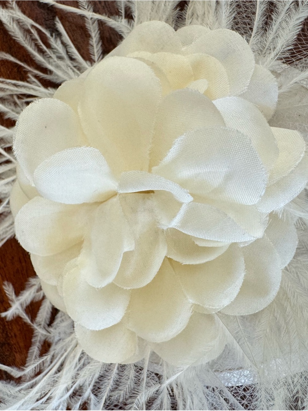 Ivory Floral Feather Hair Clip - Fascinator